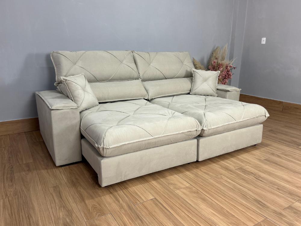 Sofá Retrátil e Reclinável Milano 2.50m – Bege Veludo