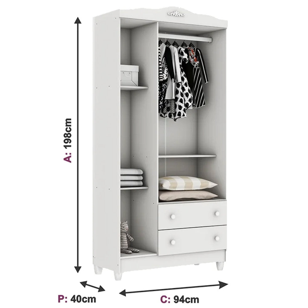 Guarda Roupa Infantil Eloa 3 Portas 2 Gavetas Carolina Baby - Móveis furniture