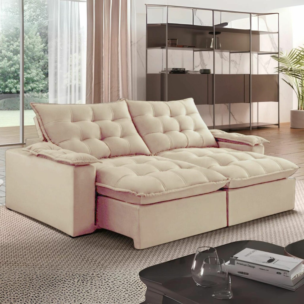 Sofá Retrátil e Reclinável Alaska 2,40 m Bege – MONTANO ESTOFADOS