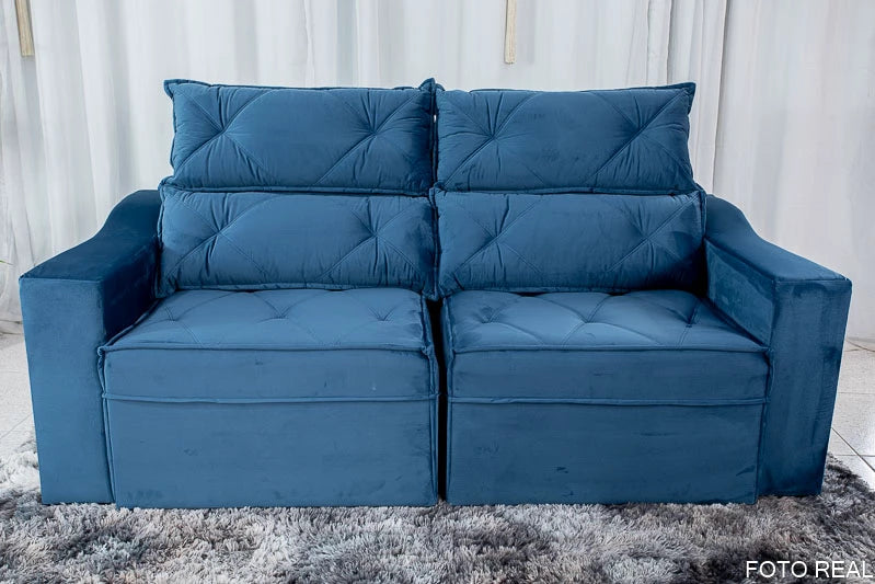 Sofá Retrátil e Reclinável 3 Lugares Moscou 2.00m Veludo Azul - Móveis furniture
