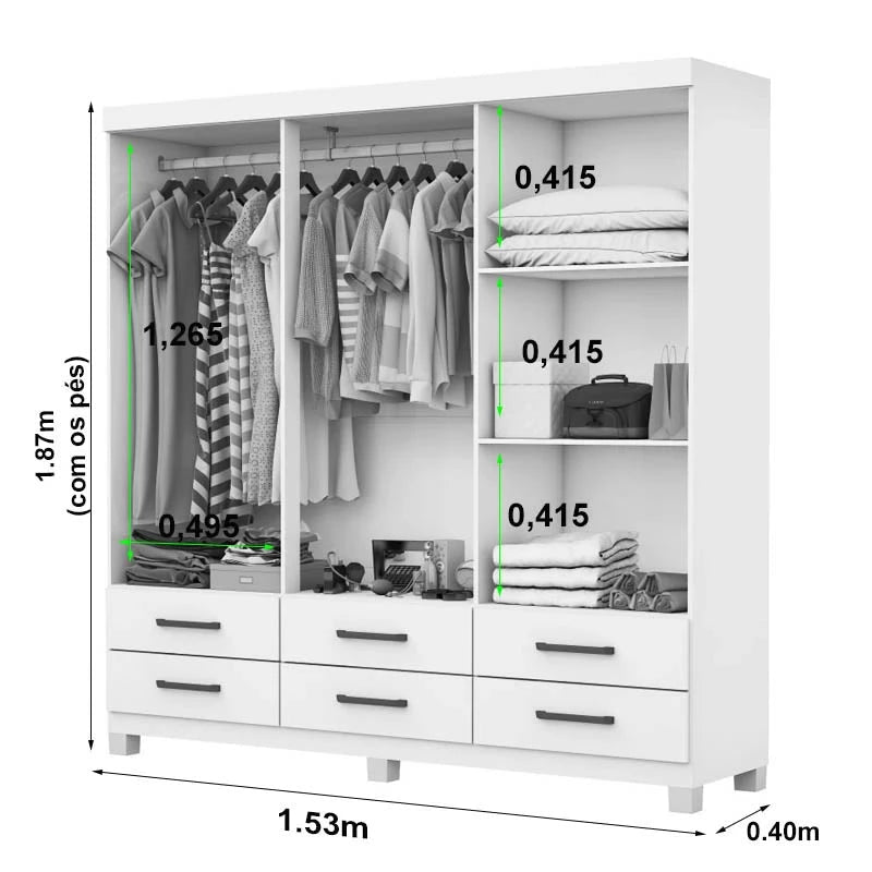 Guarda Roupa Dallas Casal 6 Portas 6 Gavetas - Móveis furniture