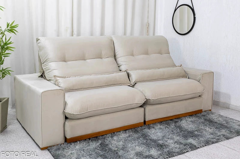 Sofá Retrátil Reclinável Sparta 2.10m Veludo Bege 818 D33 e Molas Ensacadas - Móveis furniture