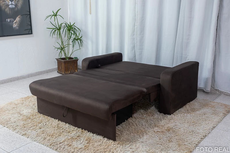Sofá Cama Daiane Larg. 1.40m com Baú Marrom