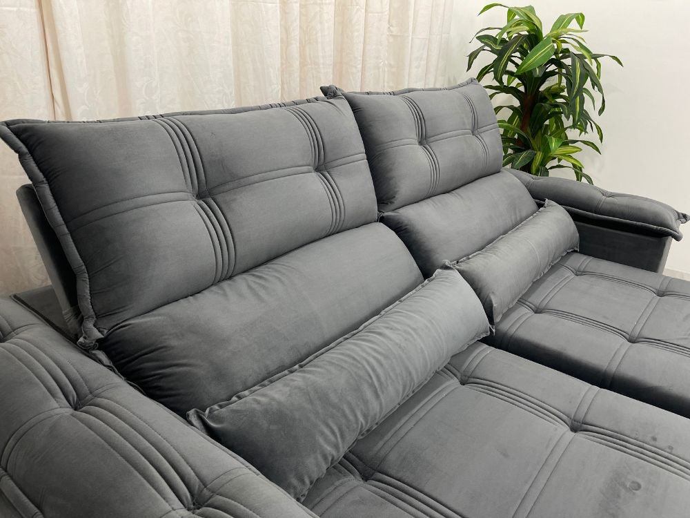 Sofá Retrátil Reclinável Barra Bonita 2.30m – Cinza Veludo - Móveis furniture