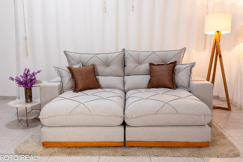 Sofá Retrátil Reclinável Gran Bello 2.30m Linho Cinza 31 - Molas Ensacadas Pocket