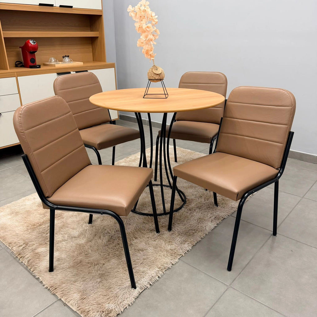Mesa de Jantar Onix Redonda 90cm com 4 Cadeiras Chicago em Courino Aço Tubo Minas