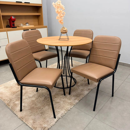 Mesa de Jantar Onix Redonda 90cm com 4 Cadeiras Chicago em Courino Aço Tubo Minas