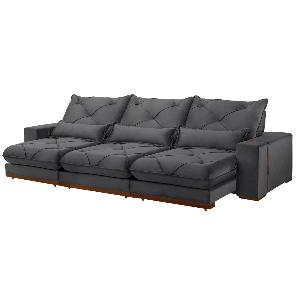 Sofá Retrátil e Reclinável Luanda/Isabella 3,50 m Veludo Grafite – TREVO ESTOFADOS - Móveis furniture