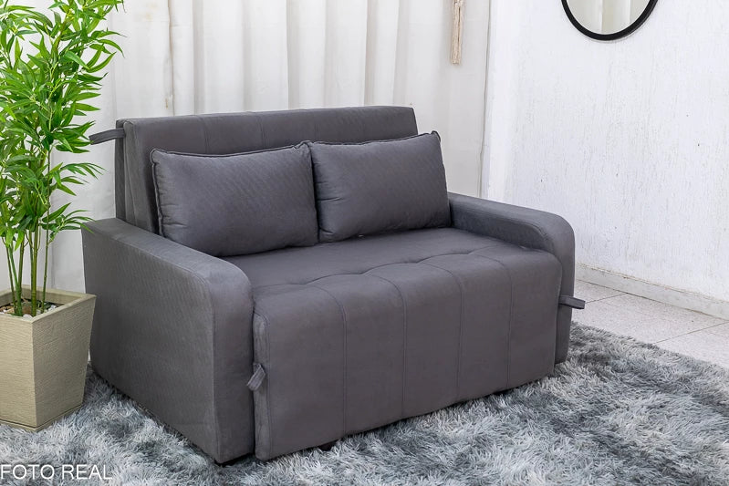 Sofá Cama Amora New Larg. 1.37m Veludinho Cinza - Móveis furniture
