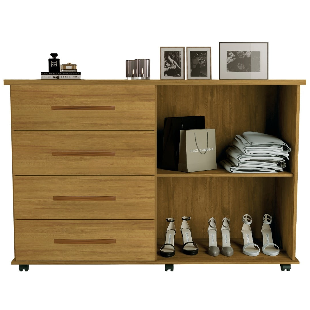 Cômoda 4 Gavetas com Sapateira Dupla Bali Mel – MÓVEIS PRIMUS