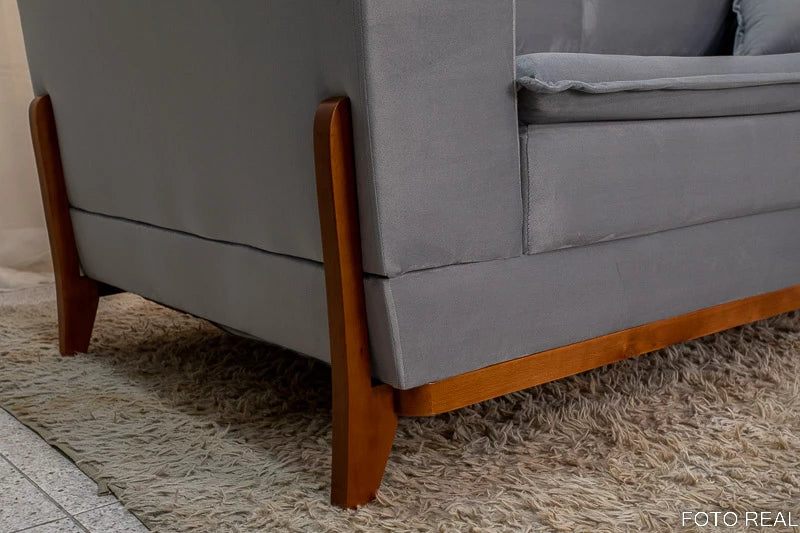 Sofá 3 lugares Havaí Luxo 2.00m Veludo Cinza 562 Molas Ensacadas - Móveis furniture