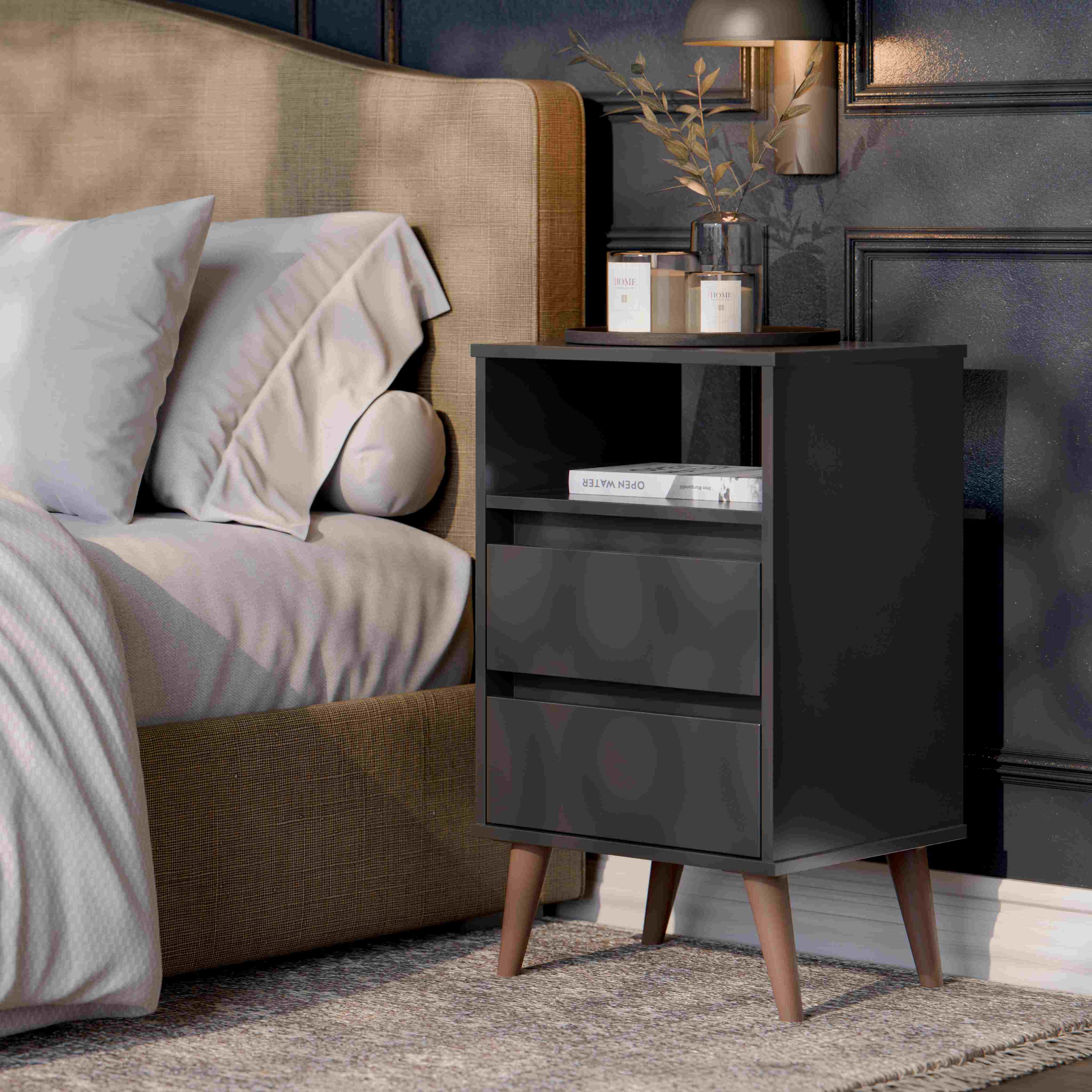 Mesa de Cabeceira Retro Roma 2G1N Preto EJ Moveis