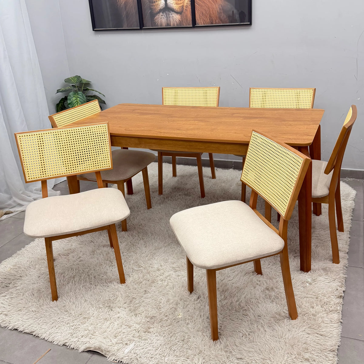 Mesa de Jantar Alegra 180x90cm Sem Vidro e 6 Cadeiras Diamante em Linho Madeira Jcm