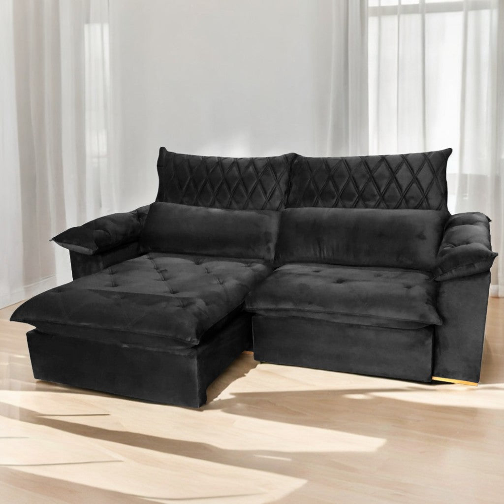 Sofá Retrátil e Reclinável Arezzo 2,50 m Veludo Preto – ARJAN DECOR - Móveis furniture