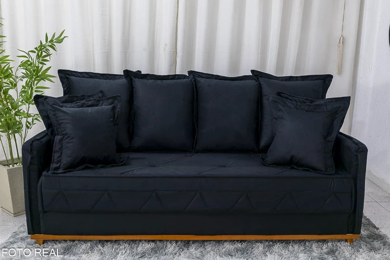 Sofá 3 lugares Vican Larg. 2.00m Veludo Preto 6011 Molas Bonnel - Móveis furniture