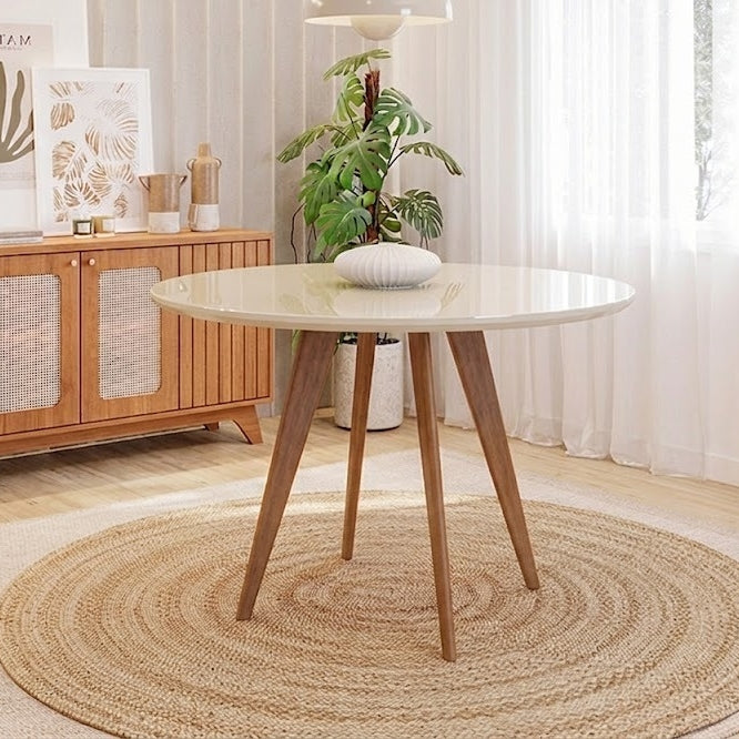 Mesa Redonda Acerola 109 (C/Vidro) Madeira/Off White – CIMOL