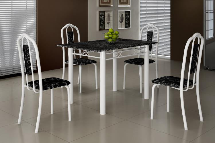 Conj Mesa Luisa Tmp Pedra 120x75 4Cds Branco Soma Mov