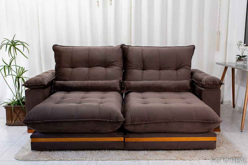 Sofá Retrátil Reclinável Ibis 2.30m Veludo Marrom 815 - D33 e Molas Ensacadas - Móveis furniture