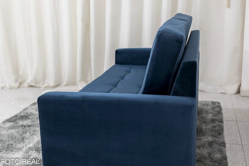 Sofá 3 lugares Living Áustria Veludo Azul A16 Larg. 1.70m