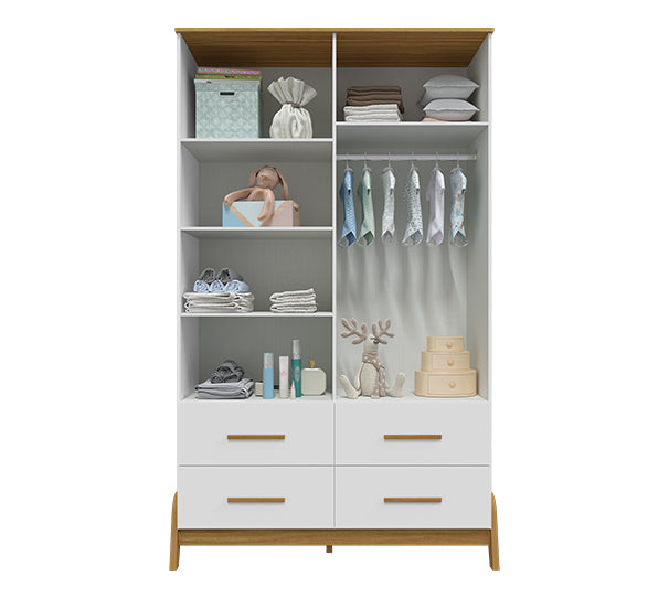 Guarda-Roupa 4 Portas Guti Retrô Branco Brilho/Amêndoa – PEROBA MÓVEIS - Móveis furniture
