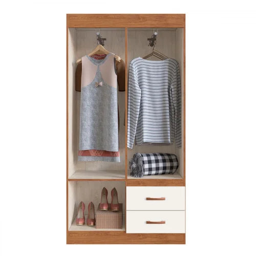 Guarda-roupa Solteiro Cordova 4 Portas 2 Gavetas Off White Nogueira - Doripel Bege - Móveis furniture