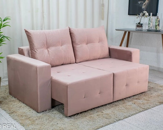 Sofá Retrátil 3 Lugares Havaí Larg.1.80m Veludinho Rose - Móveis furniture