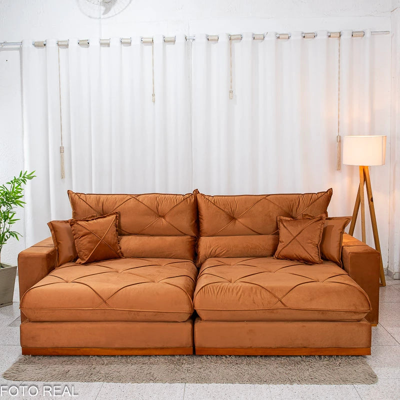 Sofá Retrátil Reclinável Gran Bello 2.90m Veludo Terracota 24 - Molas Ensacadas