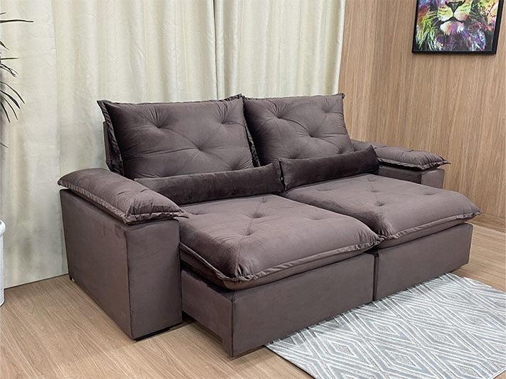Sofá Retrátil Reclinável 2,30 m marrom 501 Zuqui Plus - Móveis furniture