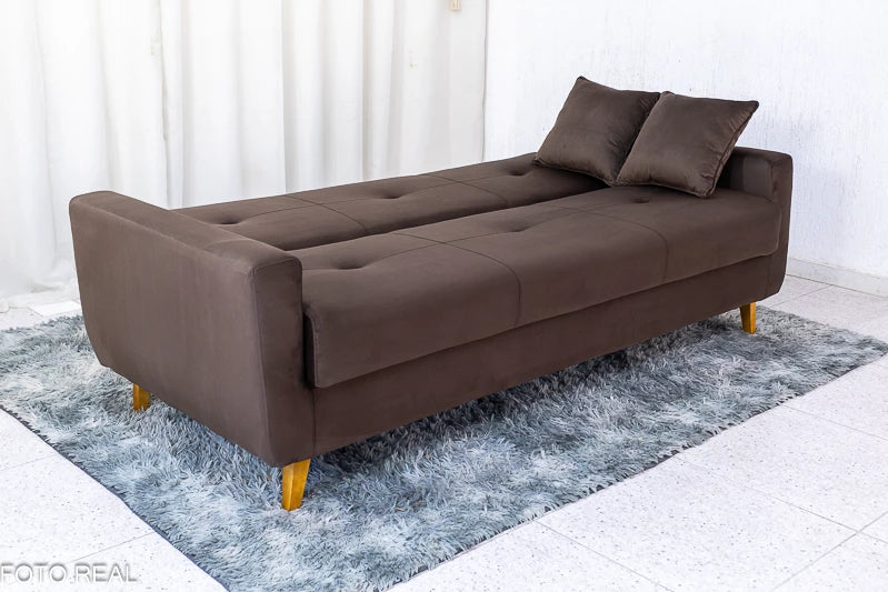 Sofá Cama Pâmela Larg. 2.00m Veludo Marrom - Móveis furniture