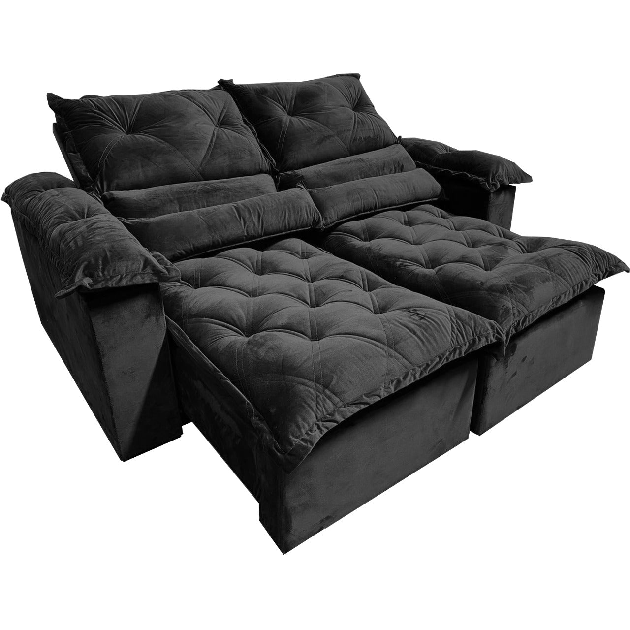 Sofá Santorini 2 Lugares Retrátil e Reclinável  Fofíssimo  PRETO Tecido Veludo 180cm Império
