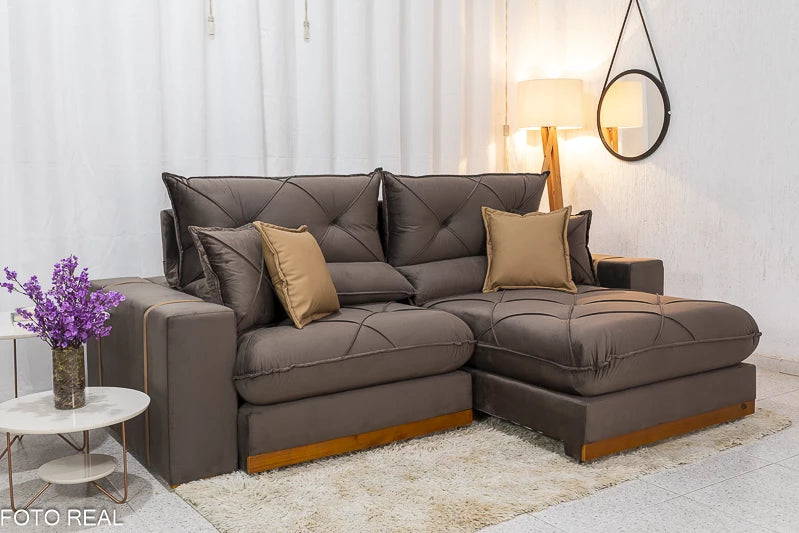 Sofá Retrátil Reclinável Gran Bello 2.30m Veludo Marrom 19 - Molas Ensacadas Pocket