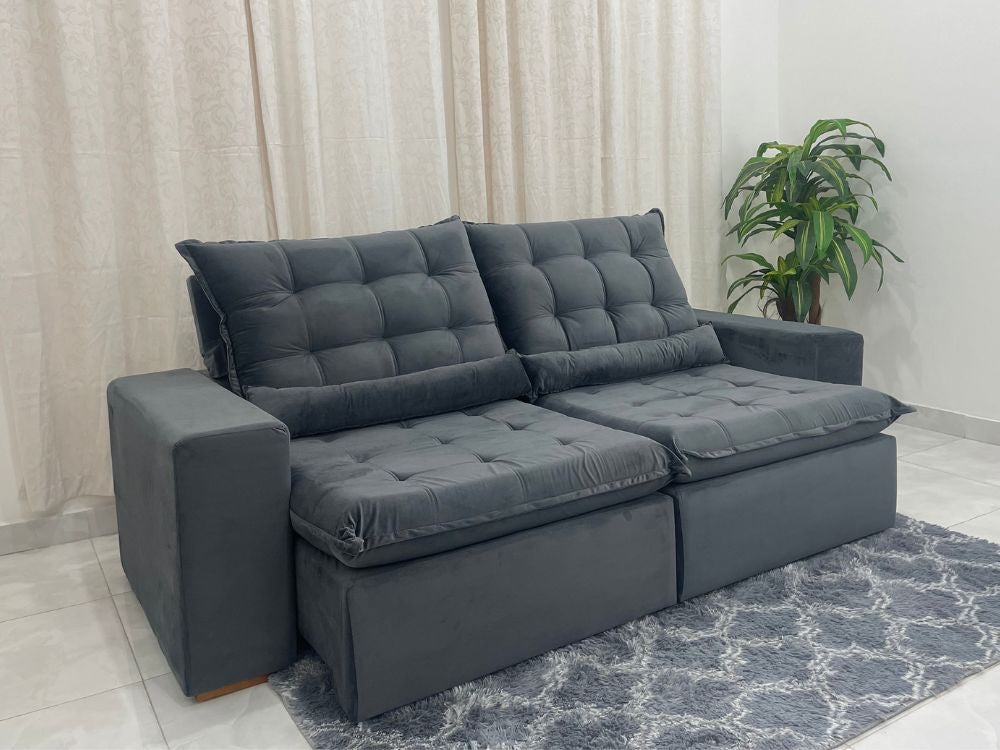 Sofá Retrátil Reclinável Small 2.30m – Cinza Veludão - Móveis furniture