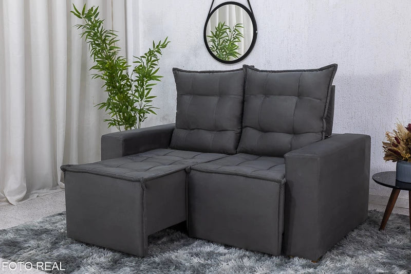 Sofá Retrátil Reclinável 1.40m Rafaela Veludinho Cinza - Móveis furniture
