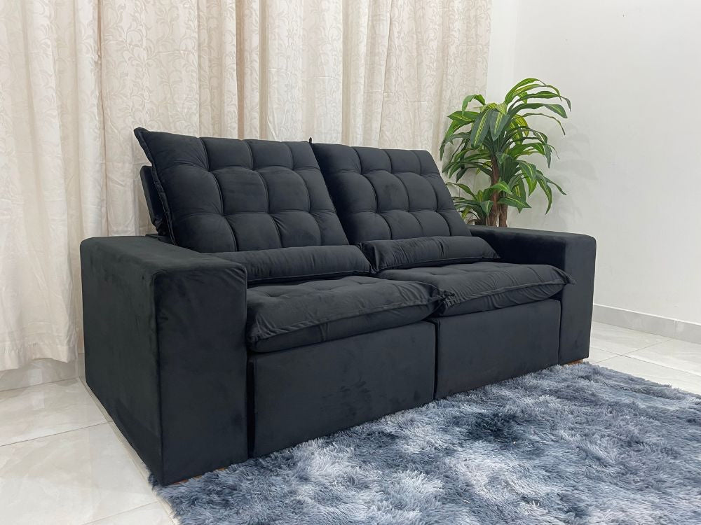 Sofá Retrátil Reclinável Small 2.00m – Preto Veludão - Móveis furniture