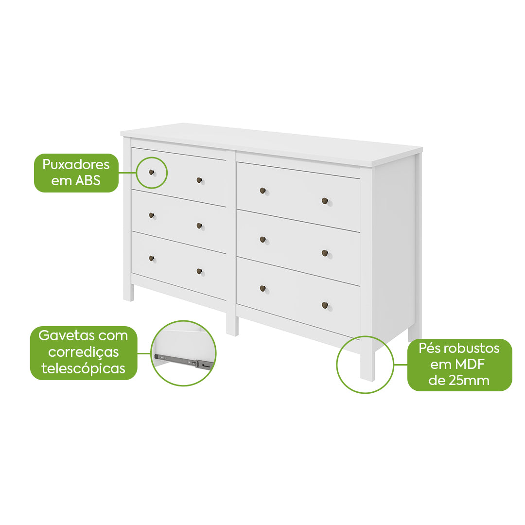 Cômoda 6 Gavetas Maggiore Branco – LOPAS