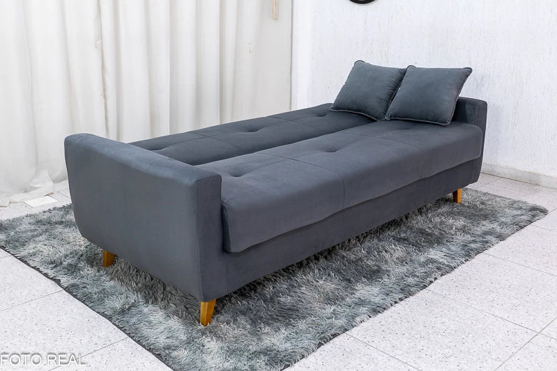 Sofá Cama Pâmela Larg. 2.00m Veludo Grafite - Móveis furniture