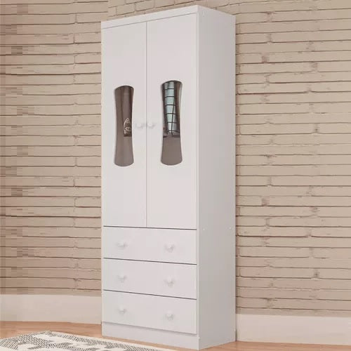 Guarda-Roupa 2 Portas Luna New Branco Brilho – PEROBA MÓVEIS - Móveis furniture