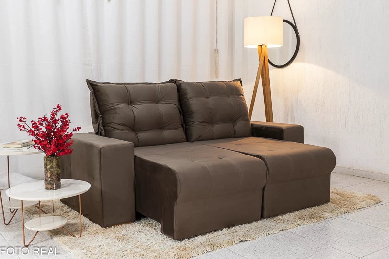 Sofá Retrátil e Reclinável Belém 1.90m Veludo Marrom - Móveis furniture