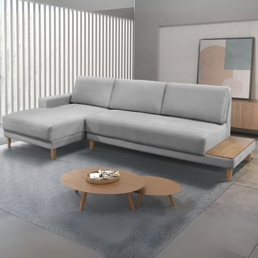 Sofá com Chaise Ref.825 2,90 m Chenile Linho Cinza Firenze – RONDOMÓVEIS