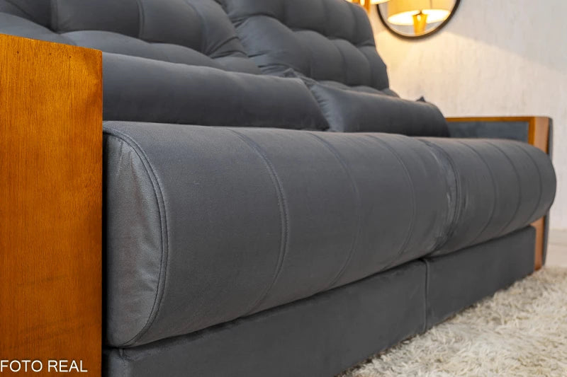 Sofá Retrátil Reclinável 2.30m Gênova Veludo Cinza - Molas Ensacadas