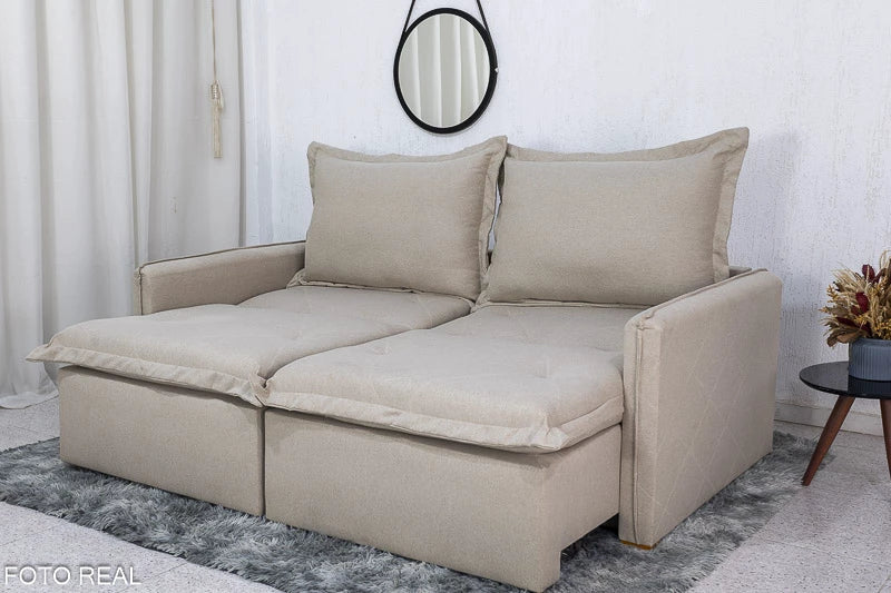 Sofá Retrátil Reclinável Lima Linho Bege A57 Larg. 2.00m - Sem Caixa