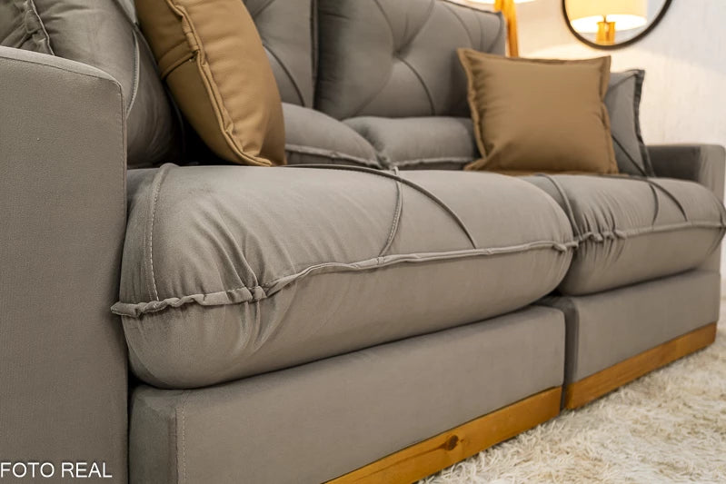 Sofá Retrátil Reclinável 2.30m Gran Bello Veludo Capuccino- D33 e Molas Ensacadas