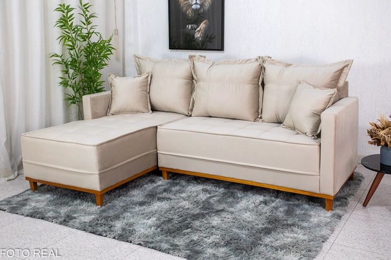 Sofá 3 Lug. Com Chaise Milão Larg. 2.30m Veludo 818 - Molas Ensacadas - Móveis furniture