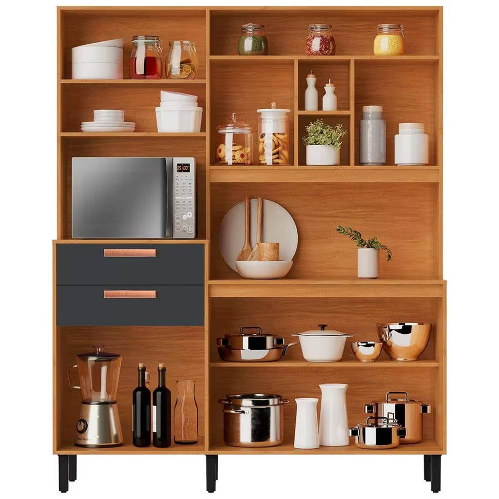 Kit Cozinha Compacta Napoles c/ 6 Portas 2 Gavetas 6 Prateleiras-Cinamomo/ Grafite - Móveis furniture