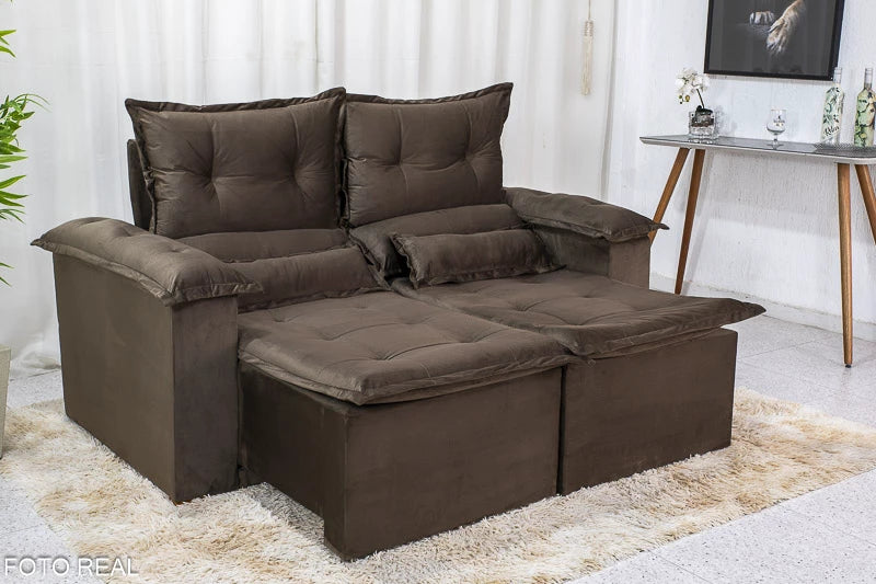 Sofá Retrátil e Reclinável Nicole 1.80m Veludo Marrom - Móveis furniture
