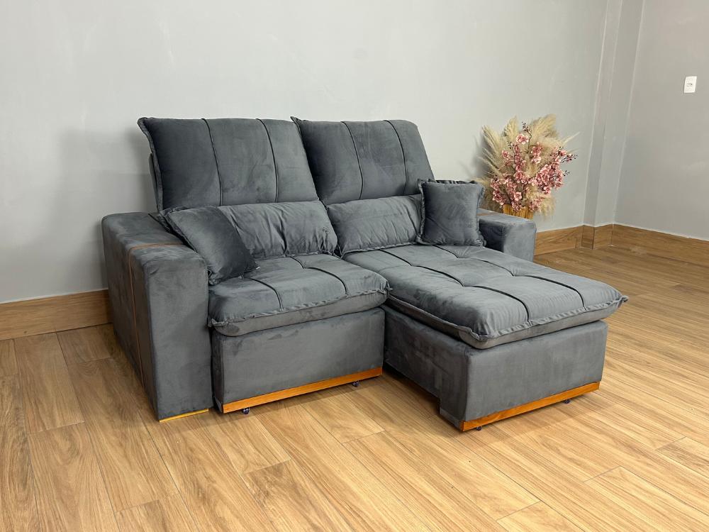 Sofá Retrátil Reclinável Oásis 1.80m – Cinza Veludão
