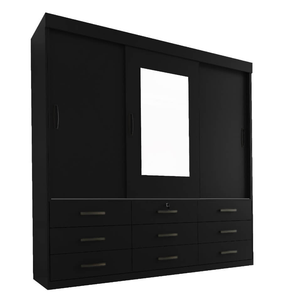 Roupeiro Ipanema 3P9G Preto Minas Plac - Móveis furniture