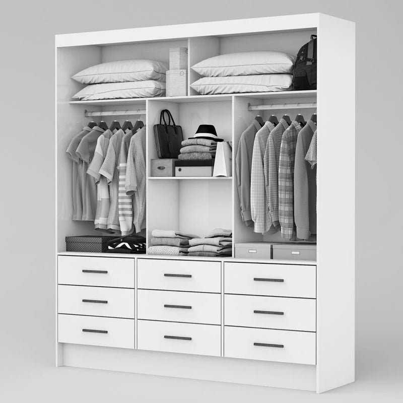 Roupeiro Sevilha 3 Portas 9 Gavetas C/Espelho Larg. 1.62m Branco - Móveis furniture
