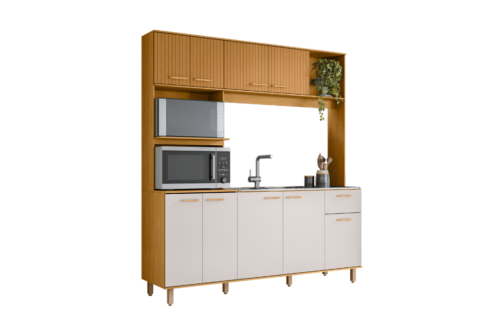 Kit Cozinha Liz 1,80 m Freijó/Ripado/Off White – POLIMAN