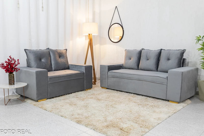 Sofá 3 e 2 lugares Aracaju Veludo Cinza - Móveis furniture